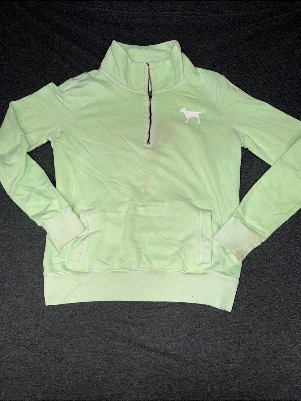 Pink Victoria Secret Light Green Half-Zip Pullover Sweater with Dog Logo